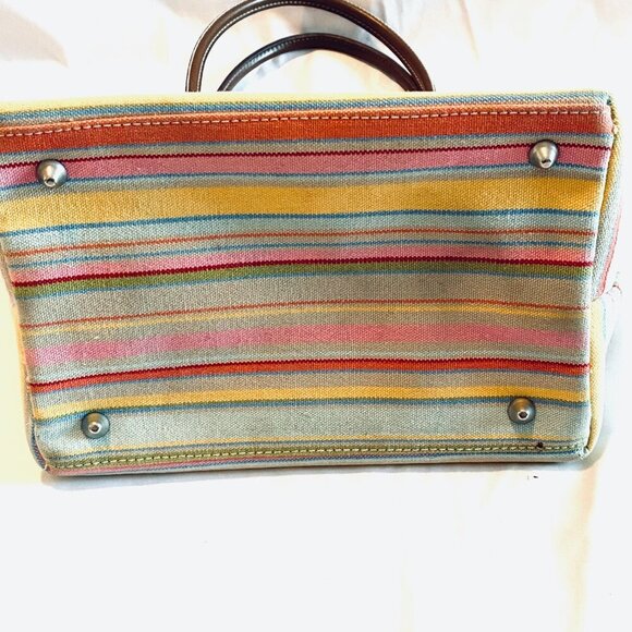 GAP multi color canvas tote bag purse pink orange yellow leather handles - Picture 7 of 9